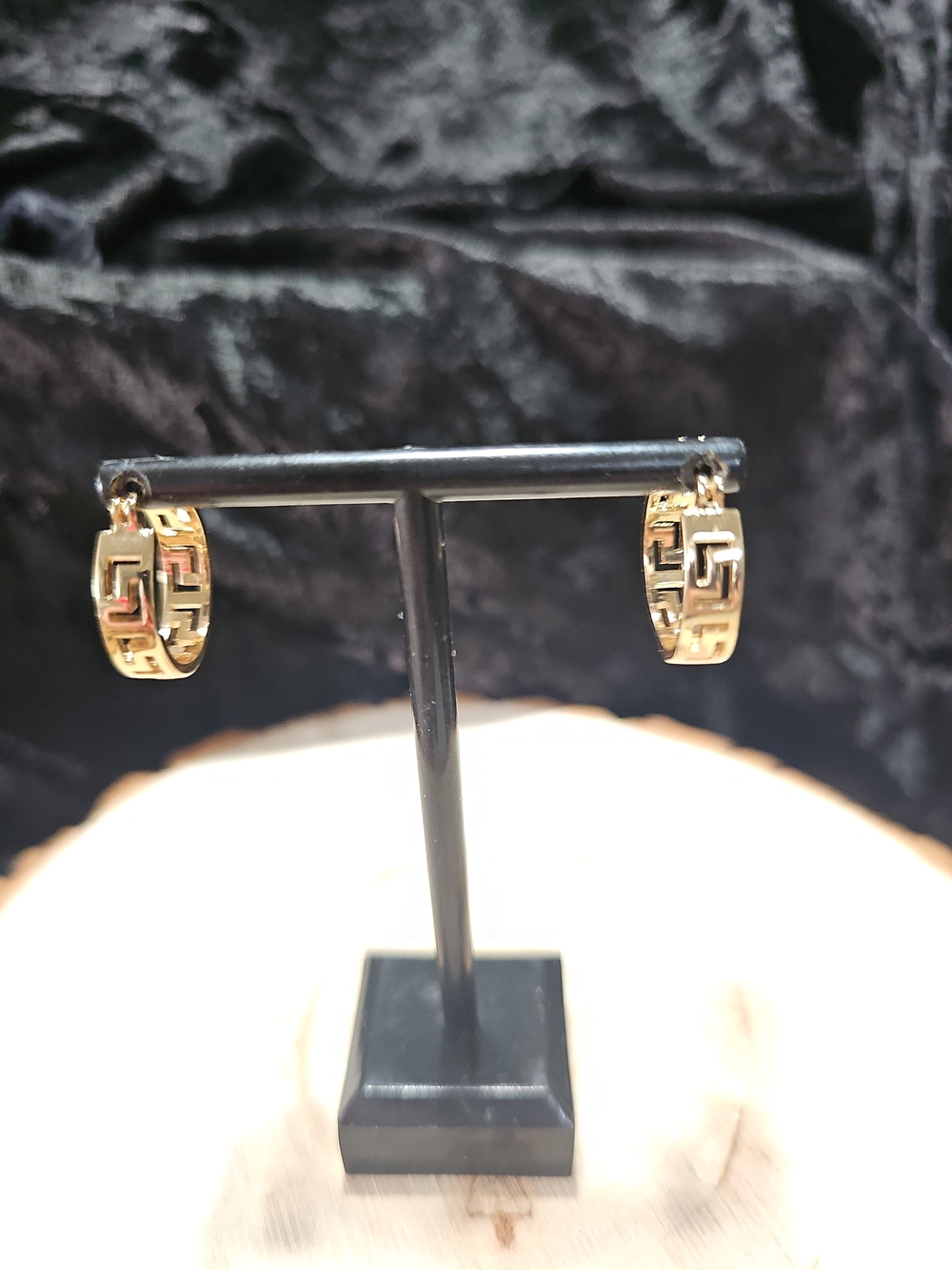 Gold-Tone Greek Key Hoop Huggie- Earrings - Elegant Women's Jewelry